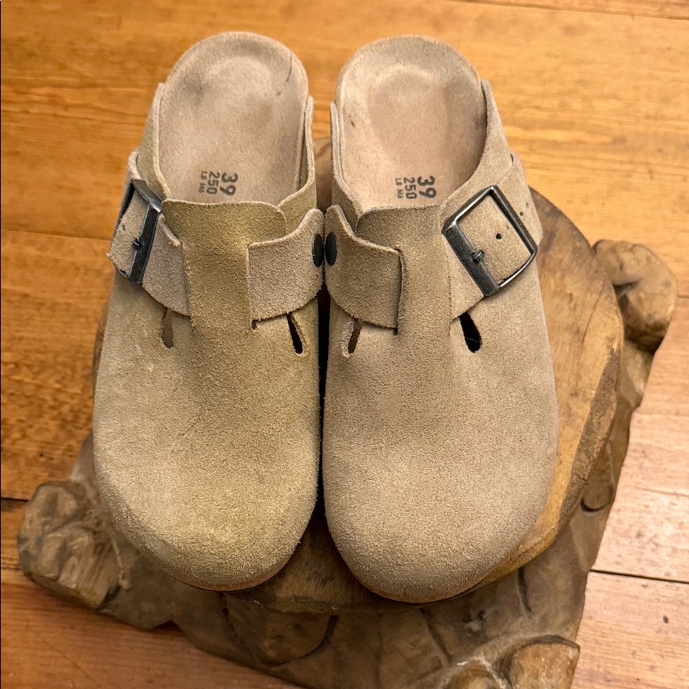 Tan wedge Suede Fanny Clogs with Buckle by papillo size 39 - Picture 2 of 9